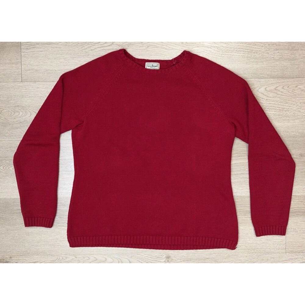 L.L. Bean Women's Red Cotton Chunky Knit Long Sleeve Crewneck Sweater Size M